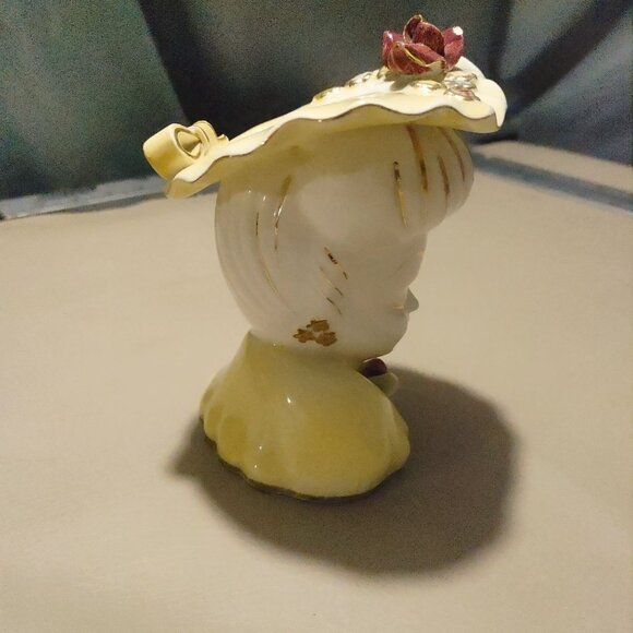 Lefton Japan Lady Head Vase 1950 Porcelain Decor Vintage Flowers Bow MCM Crazing - Picture 7 of 8
